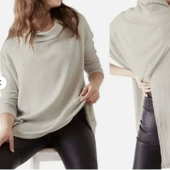 Free People Tops - FREE PEOPLE Oversize Thermal Top Women Beige Juicy Split Back Boho Cottage NWT